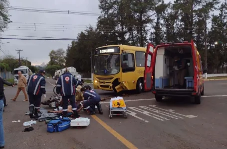 Motociclista fica gravemente ferido em acidente com ônibus em Londrina