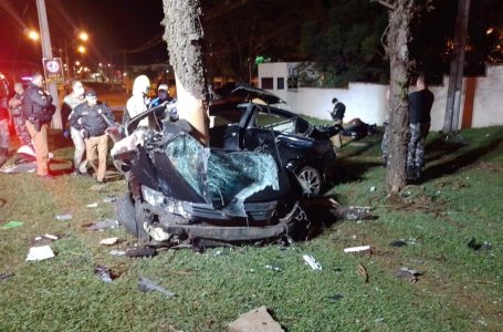 Acidente grave em Londrina, carro voou pelo canteiro lateral da PR-445