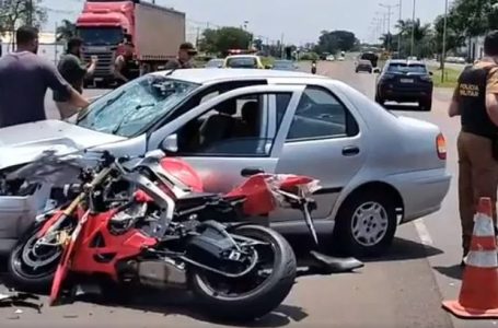 Mulher em moto esportiva fica ferida após acidente na BR-369