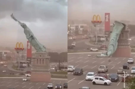Estátua da Havan desaba no RS após fortes rajadas de vento