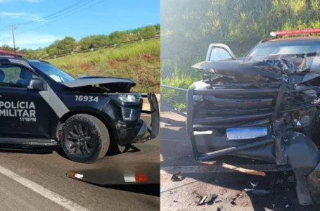 Policiais da Rotam ficam feridos após batida entre viatura e caminhão guincho